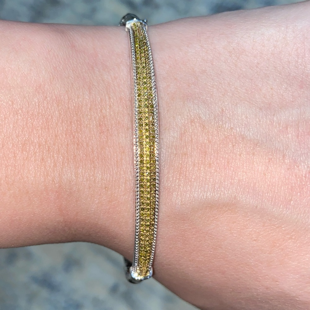 Silver Bangle Bracelet w/ Yellow Enhanced Diamonds